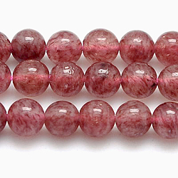 Natürlichen Erdbeere Quarzperlen Stränge, Runde, Schamottestein, 6 mm, Bohrung: 1 mm