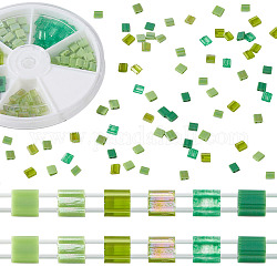 Creatcabin 240pcs 6 colores transparentes y opacos de 2 agujeros de semillas de vidrio, colores ab, Rectángulo, verde, 5x4.5~5.5x2~2.5mm, agujero: 0.5~0.8 mm, 40 piezas / color