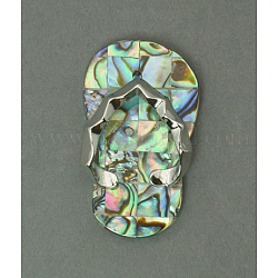 Abalone/Paua Shell Pendants, with Brass Pendant Settings, Lead Free and Nickel Free, Shoes, Colorful, Size: about 23.5mm wide, 39.5mm long, hole: 5mm
