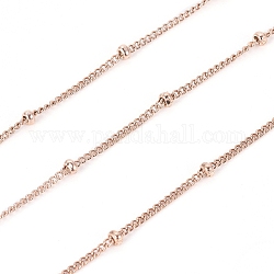 Ion Plating(IP) 304 Stainless Steel Curb Chains, Satellite Chains, with Beads and Spool, Soldered, Rose Gold, 1.5x1x0.3mm, about 32.8 Feet(10m)/roll