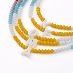 Colliers pendentifs lettres mixtes coquillage naturel, avec des perles rondes en verre facetté, couleur mixte, 20.07 pouce (51 cm)