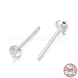 925 Sterling Silver Stud Earring Findings, For Half Drilled Beads, Silver, 12.5x3mm, Pin: 0.8mm