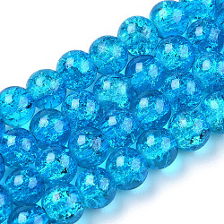 Fili di perle di vetro trasparente craquelé verniciato a spruzzo, tondo, cielo blu profondo, 6mm, Foro: 1.3~1.6 mm, circa 133pcs/filo, 31.4 pollice