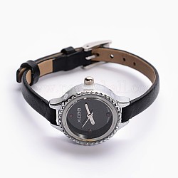 合金の牛革防水日本のPCの運動機械式腕時計  ステンレス製の留め金付き  ブラック  200x6mm  ウォッチヘッド：28x25x9mm  ウオッチフェス：19mm