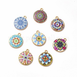 Alloy Printed Pendants, Cadmium Free & Nickel Free & Lead Free, Flat Round, Mixed Color, 21.5x18x3mm, Hole: 1.8mm