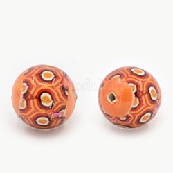 Picture Glass Beads, Round, Dark Orange, 14mm, Hole: 1mm