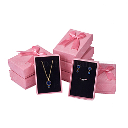 Boîtes à bijoux en carton, avec ruban bowknot et éponge, pour les bagues, des boucles d'oreilles, colliers, rectangle, rose, 9.3x6.3x3.05 cm