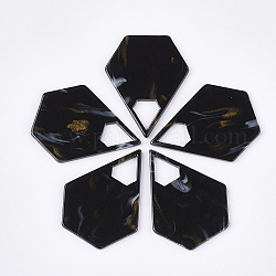 Pendentifs en acétate de cellulose (résine), pentagone, noir, 41.5x32.5x2mm, Trou: 11x10mm
