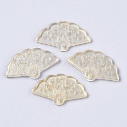 Transparent Spray Painted Glass Pendants, with Single Face Glitter Powder, Fan, Champagne Yellow, 20x34.5x3.5mm, Hole: 1.2mm