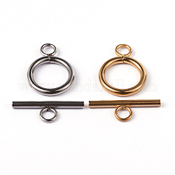 304 fermagli ginocchiera anello in acciaio inox, colore misto, Anello: 19x14x2 mm, bar: 20x7x2 mm, Foro: 3 mm
