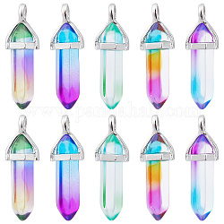 SUNNYCLUE 1 Box 10Pcs Bullet Shaped Charms Wrapped Faceted Glass Charms Bulk Large Charm Imitation Hexagonal Crystal Pointed Quartz Pendants Colorful Charms for Jewelry Making Charm Adult DIY Craft