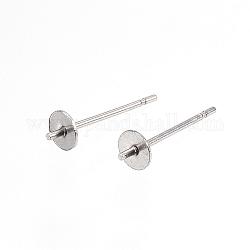 Accessoires de puces d'oreilles en 304 acier inoxydable, pour la moitié de perles percées, couleur inoxydable, 14x4mm, pin: 0.8 mm