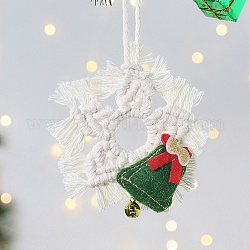 Weihnachtsthema Schneeflocke stricken Anhänger Dekorationen, mit Baumwollkordel & Glocke, creme-weiß, 200 mm