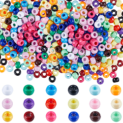 Sunnyclue 1800 Stück 18 Farben undurchsichtige Kunststoffperlen, Fass, Mischfarbe, 9x6 mm, Bohrung: 3.8 mm, 100 Stk. je Farbe