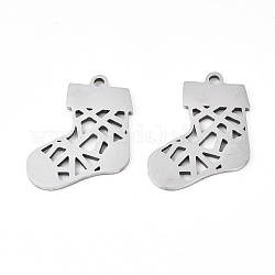 201 Stainless Steel Pendants, Laser Cut, Christmas Sock, Stainless Steel Color, 19x15x1mm, Hole: 1.4mm