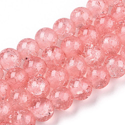 Chapelets de perles en verre craquelé peint, ronde, Saumon, 8mm, Trou: 1.3~1.6mm, Environ 100 pcs/chapelet, 31.4 pouce