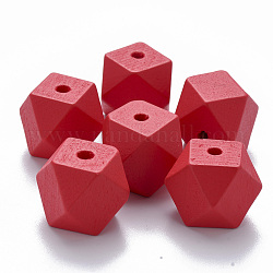 Cuentas de madera natural pintada, polígono, rojo, 15.5x16x16mm, agujero: 3.5 mm