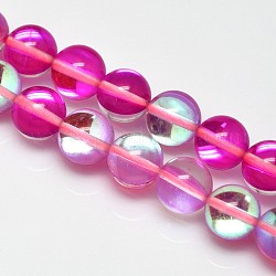 Synthetical Moonstone Beads Strands, Holographic Beads, Dyed, Round, Deep Pink, 12mm, Hole: 1mm, 15.75inch
