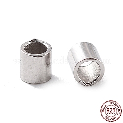 925 perlina distanziatrice in argento sterling placcato rodio, colonna, platino, 2x2mm, Foro: 1.5 mm, circa 357 pz(10g)/borsa+