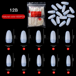 Puntas de uñas postizas de plástico abs sin costura de almendra, practica la herramienta del arte del clavo de manicura, crema, 19~28x5~15mm, 600 unidades / bolsa