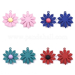 Spray Painted Alloy Pendants, Flower, Mixed Color, 23x20x5.5mm, Hole: 1.4mm