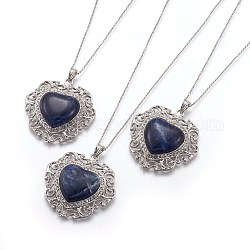 Natural Sodalite Pendant Necklaces, with Brass Findings and Rhinestone, Heart, 17.5 inch(44.5cm), Pendant: 49x49x9~10mm