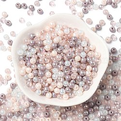 Perles en verre, ronde, mixedstyle, rose, 4~4.5x4mm, Trou: 0.8mm, environ 1000 pièces/1 sac