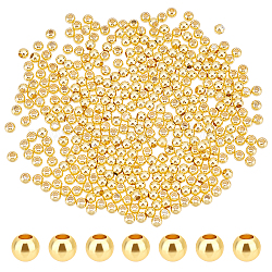 PH PandaHall 500pcs 3mm Gold Beads 18K Gold Plated Beads Long-Lasting Round Smooth Spacer Beads Seamless Loose Balls Mini Seed Beads for Summer Hawaii Stackable Necklace, Bracelet, Earring Making