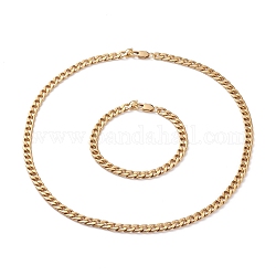 Placage sous vide pour hommes 304 chaînes cubaines en acier inoxydable bracelets et colliers ensembles de bijoux, avec fermoir pince de homard, or, 8-3/4 pouce (22.2 cm), 21-7/8 pouce (55.7 cm)