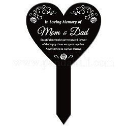 Acrylic Garden Stake, Ground Insert Decor, for Yard, Lawn, Garden Decoration, Heart with Memorial Words, June Rose, 258x158mm