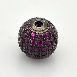 CZ латунные микро проложить класса AAA пурпурный цвет кубического циркония круглых бусин, без кадмия, без никеля и без свинца, металлический черный, 10 мм, отверстие : 2 мм
