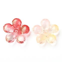 Tappi di perle di vetro verniciato a forno trasparente, fiori a cinque petali, colore misto, 22x22x8mm, Foro: 1.8 mm