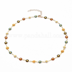 Goldene Messingblume Emaille Glieder Kette Halsketten, mit Bordsteinketten aus Messing und Hummerkrallenverschlüssen, Farbig, 17 Zoll (43.1 cm)