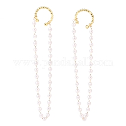 Pendientes de latón, con cadenas de cuentas de latón y perlas de imitación de plástico abs, dorado, blanco, 85mm, pin: 1 mm