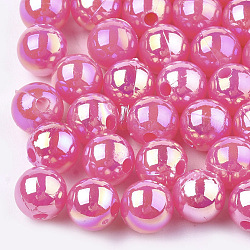 Perles en plastique, de couleur plaquée ab , ronde, rose foncé, 6mm, trou: 1.6 mm, 4500 pcs / 500 g