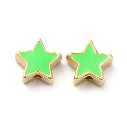 Perline di smalto in lega di placcatura a cremagliera, stella, oro, prato verde, 11x11x5mm, Foro: 1.6 mm