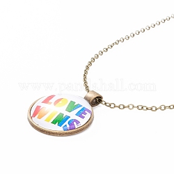 Regenbogen-Pride-Halskette, Liebe gewinnt Wort flache runde Halskette mit Anhänger für Männer und Frauen, Antik Bronze, Wort, 20.08 Zoll (51 cm)