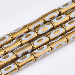 Abalorios de vidrio electroplate hebras, columna con patrón de ojos, oro, 19.5~20x10mm, agujero: 1.4 mm, aproximamente 15~17 pcs / cadena, 11.81 pulgada (30 cm)