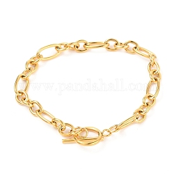 Unisex Vacuum Plating 304 Stainless Steel Figaro Chain Bracelets, with Toggle Clasps, Golden, 8-1/2 inch(21.5cm)