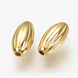 Ottone perline ondulato, nichel libero, vero placcato oro 18k, ovale, 8x4mm, Foro: 1 mm