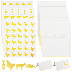 OLYCRAFT 240pcs 4 Styles Gold Meal Stickers 1 Inch with 60pcs Table Place Cards Food Choice Sticker Set Cow/Chicken/Fish/Carrot Wedding Meal Stickers with Blank Table Cards for Wedding Party Supplies