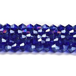 Transparent galvanisieren Glasperlen Stränge, ab Farbe plattiert, facettiert, Doppelkegel, dunkelblau, 3x2.5 mm, Bohrung: 0.7 mm, ca. 162~185 Stk. / Strang, 12.76~14.61 Zoll (32.4~37.1 cm)