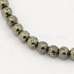 Natural Pyrite Beads Strands, Round, Dark Khaki, 3mm, Hole: 1mm, about 140pcs/strand, 15.5 inch