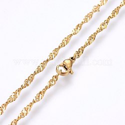 304 Stainless Steel Singapore Chain Necklaces, Water Wave Chain Necklaces, with Lobster Claw Clasps, Golden, 19.69 inch(50cm), 2.5x0.4mm