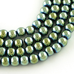 Electroplate Transparent Glass Beads Strands, Round, Green Plated, 7.5x8.5mm, Hole: 1mm, about 104pcs/strand, 30.3 inch