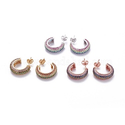 Ottone micro spianare orecchini zirconi, orecchini a mezzo cerchio, con ottoni in ottone, anello, colorato, colore misto, 18x5mm, ago: 0.7mm
