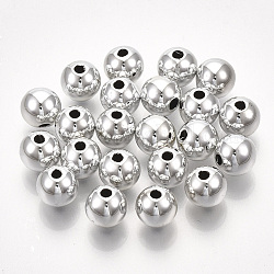 Placage uv perles en plastique abs, ronde, platinée, 13.5~14x13mm, Trou: 2.5mm