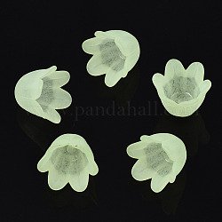 Transparentes bouchons acrylique de perles, mat, fleur, 6 pétales, vert pale, 8x10.5x10.5mm, Trou: 1.4mm