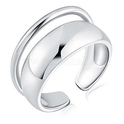 925 anello a polsino aperto da donna a doppio strato in argento sterling placcato rodio, platino, misura degli stati uniti 6 1/2 (16.9mm)