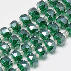 Abalorios de vidrio electroplate hebras, arco iris chapado, facetados, plano y redondo, verde mar, 7~8x5mm, agujero: 1 mm, aproximamente 80 pcs / cadena, 21.26 pulgada